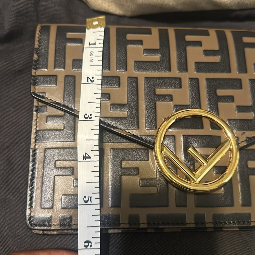 Fendi zucca Brown and Black print crossbody/Clutch with Gold Accent. - Picture 13 of 15